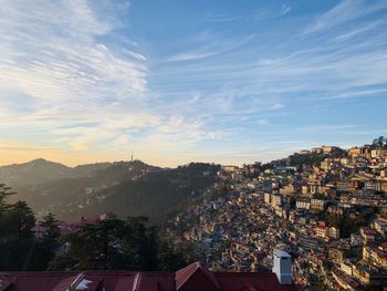 High angle shot of townscape against sky