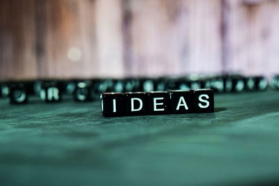 Close-up of text on table