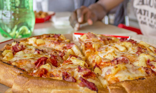 Close-up of pizza on table