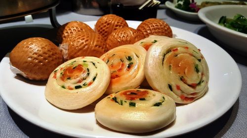 Close-up of food in plate on table