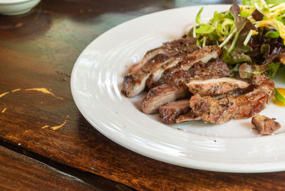 Close-up of food in plate on table