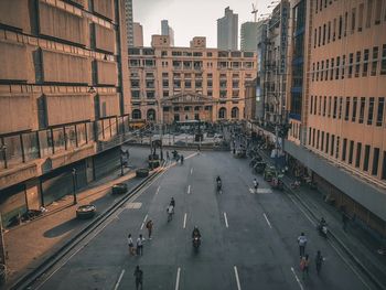 High angle view of city street and buildings