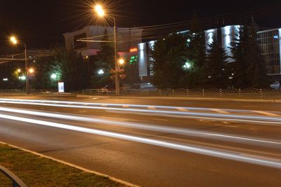 Light trails on city street at night