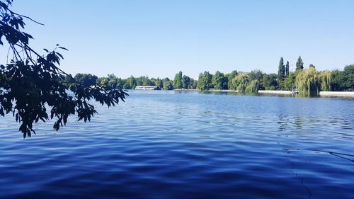 Scenic view of lake against clear sky