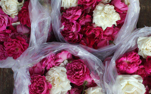 High angle view of rose bouquet