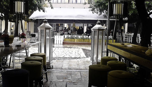 Empty chairs in restaurant