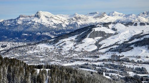 Scenic view of snowcapped mountains against sky