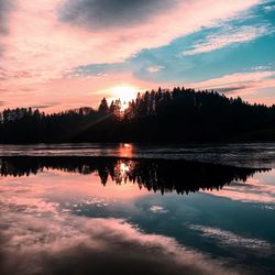 Scenic view of lake against sky during sunset