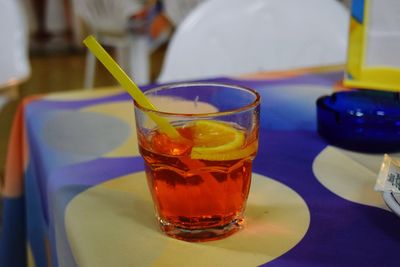 Close-up of beer in glass on table