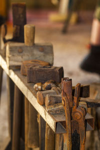 Close-up of rusty hammers