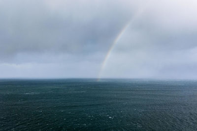 Scenic view of rainbow over sea against sky
