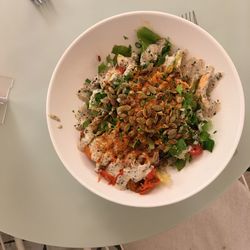 High angle view of meal served in bowl