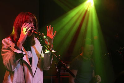 Close-up of red light at night