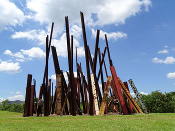 Low angle view of tall grass on field against sky