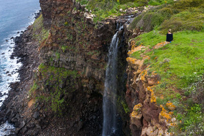 High angle view of waterfall