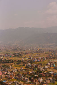 High angle view of townscape against sky