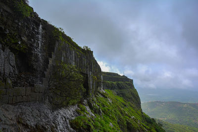 Scenic view of mountains against cloudy sky