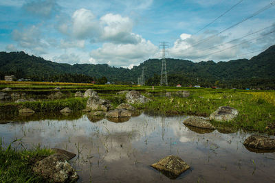 Scenic view of lake against sky