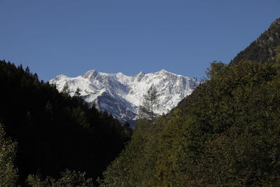 Scenic view of snowcapped mountains against clear sky