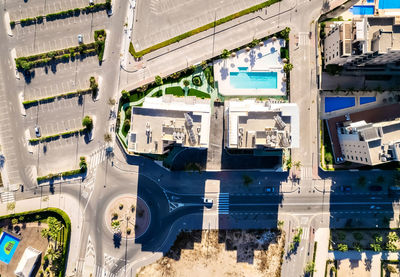 High angle view of buildings in city