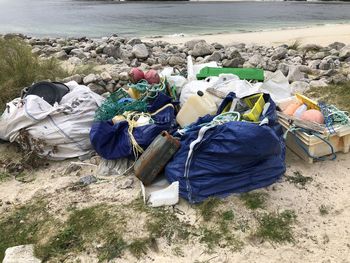 High angle view of garbage on beach