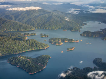 Aerial view of seascape with islands