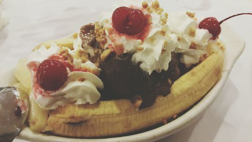Close-up of served ice cream in plate