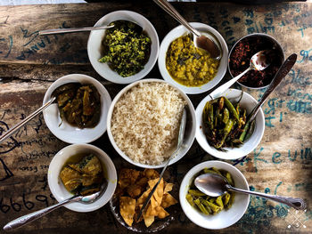 High angle view of food on table