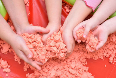 Cropped image of hand on pink petals