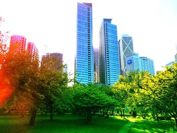 Modern buildings against blue sky