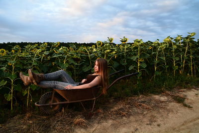 People relaxing on field