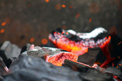 Close-up of burning coal