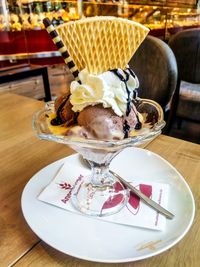 High angle view of ice cream on table