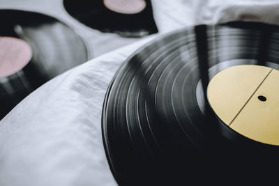 High angle view of vinyl records