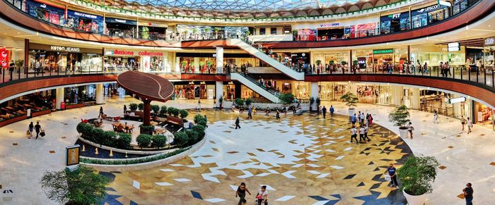 High angle view of people in shopping mall