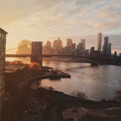 City skyline at sunset