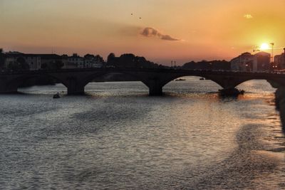 Bridge over river at sunset
