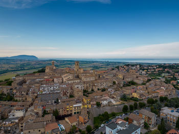 High angle view of townscape against sky