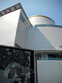 Low angle view of modern building against clear sky