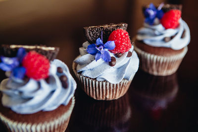 Close-up of cupcakes on table