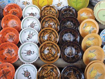 Full frame shot of ceramics for sale at market