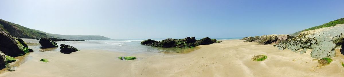 Panoramic view of beach against clear sky