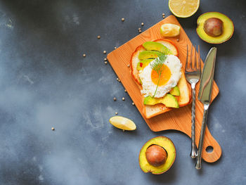 High angle view of breakfast on table