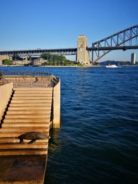 View of suspension bridge over river