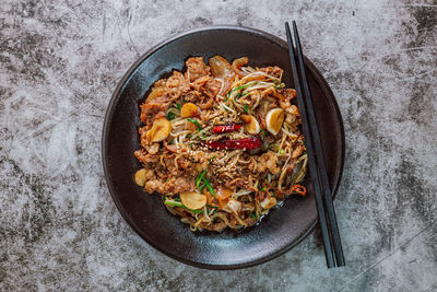 High angle view of food in plate