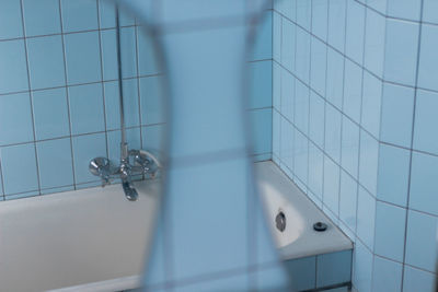Close-up of blue bathroom