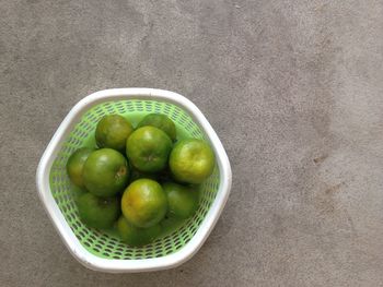 High angle view of fruits in bowl on table