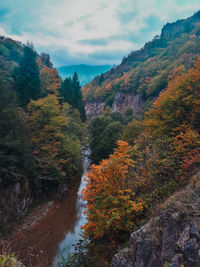 Scenic view of mountains against sky during autumn