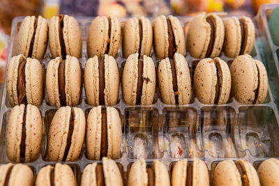 View of macaroons for sale at market