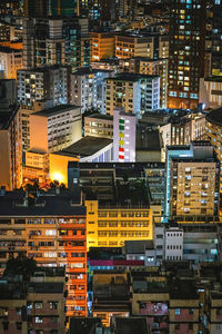 Illuminated buildings in city at night